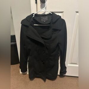 Classic Black Double-Breasted Women's Peacoat with Hood